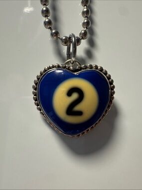 Sage Silver Antique Billiard Ball Necklace. Navy 2
